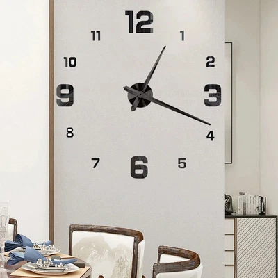 3D DIY Wall Clock Large Acrylic Mirror Frameless Big Home Living Room Bedroom - Image 1 of 4