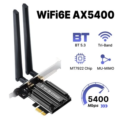 PCIe WiFi 6E Network Card – Tri-Band 5400Mbps 802.11ax Bluetooth 5.3 for Desktop - Image 1 of 4
