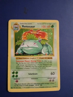 Venusaur 15/102 Shadowless Holo Rare Base Set Pokemon Card DMG HP - Image 1 of 3