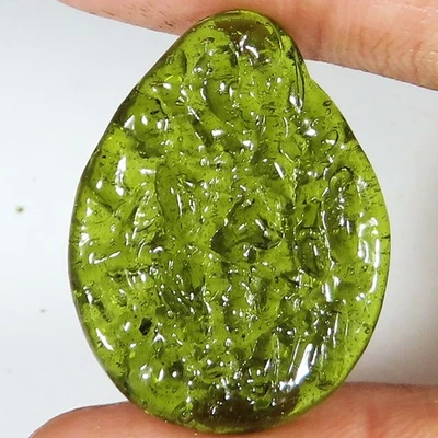 22.75 CT Lab Created Green Moldavite Cabochon Polished Gemstone 23x30x4 mm GT188 - Image 1 of 4