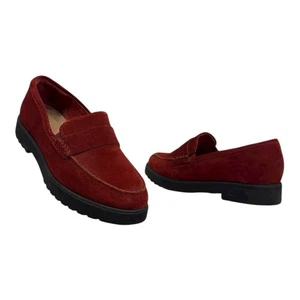 CLARKS Womens 7.5 Suede Leather Penny Loafers BELLEVUE HAZEN Slip On RED 20701 - Picture 1 of 17