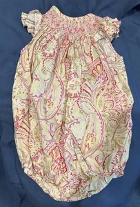 Southern Sunshine Bubble Romper Girls Size 3 Pink Yellow Paisley Smocked  - Picture 1 of 4