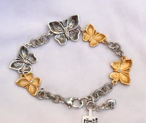 NWT Brighton Everbloom Flutter Silver , Gold  & Crystal Butterfly Bracelet $88 - Picture 1 of 2