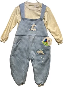 NWT Sesame Street Baby Dinos Blue Quited Overalls & LS Ivory Top Set, 24 mos. - Picture 1 of 4