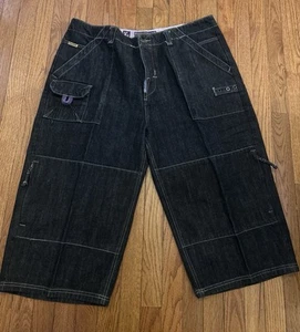 LRG Jean Shorts Mens 40 Baggy Skateboard Denim Embroidered Y2K Hiphop Jorts - Picture 1 of 24