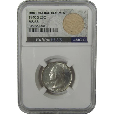 1940 S Washington Quarter MS 63 NGC Original Bag Fragment SKU:I22607 - Image 1 of 4