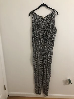 Ella Moss Jumpsuit Black And Bone Print Sleeveless Drawstring Waist Size Small - Image 1 of 4