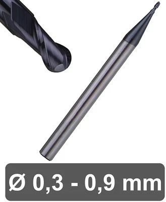 VHM Micro Radiusfräser 2 Zähne - AlTiN Beschichtung Kugelkopffräser Fräser HPC - Bild 1 von 4
