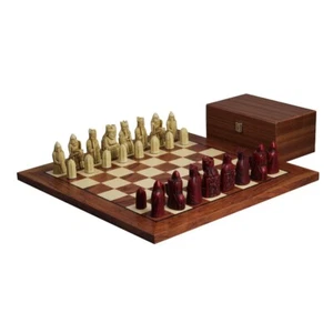 Isle of Lewis Chess Set With II Ivory & Red Resin Chess Pieces 3.5 Inch and Rose - Picture 1 of 9