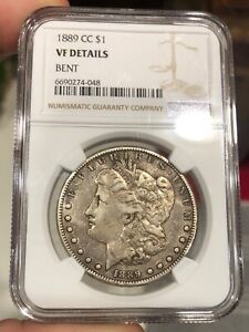 1889-CC Morgan Dollar graded VF Details Bent KEY DATE Coin TOUGH