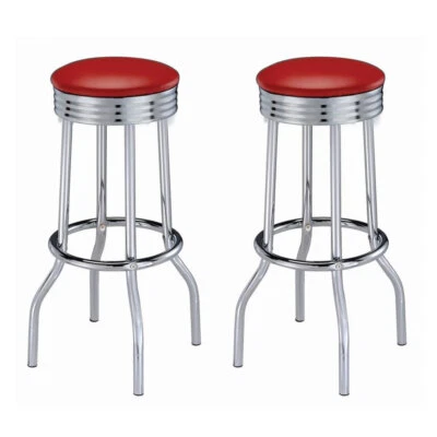 Theodore Modern Upholstered Leatherette Top Bar Stools Chrome Finish (Set of 2) - Image 1 of 3