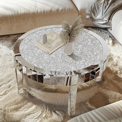 32" Chic Round Crushed Diamond Inlaid Glass Coffee Table Home Accent Side Table - Image 1 of 4