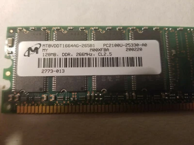 Micron MT8VDDT1664AG-265B1 128MB PC-2100 DDR266 184pin CL2.5 Memory Module - Image 1 of 3