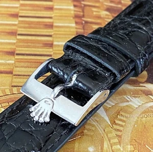 ROLEX 18k WHITE GOLD vintage buckle 20mm Black CRODOCILE Strap 1962 - Picture 1 of 9