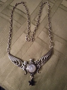 925 Sterling Silver MOON & STARS Necklace Gothic Necklace Hematite - Picture 1 of 7
