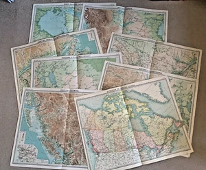 8 x Canada Maps 1922  Dominion of - Times Atlas Plates 82-89 17" x 23" (Opened) - Picture 1 of 10