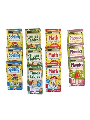 4 Kid Learning Book Math,reading Phonics Times Table Pull The Tab & Wipe Clean - Image 1 of 4