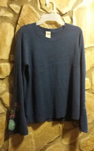 Faded Glory Embellished Sleeve Pullover Sweater Top Shirt L -Teal #C19 - Picture 1 of 1