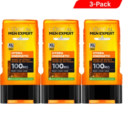 3 x Gel de Ducha L'Oréal Men Expert Hydra Energetic 300 ml - Jabón Corporal Refrescante Foto 1 de 4