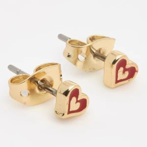 TED BAKER EELIOTT HEART STUD EARRINGS GOLD RED ENAMEL TONE RRP £25 - Picture 1 of 8