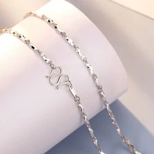 Pure Platinum 950 Chain Women Men 1mm Lucky Yuanbao Link Necklace 17.7inch - Picture 1 of 5