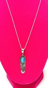 Sterling Silver Turquoise Feather Necklace P3285C75 - Picture 1 of 4