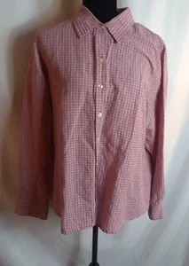 Top para mujer Liz & Co XL blanco malva a cuadros manga larga lengüeta enrollable mezcla de lino - Imagen 1 de 7
