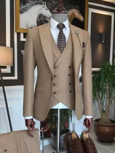 Traje Para Hombre Marrón 3 Piezas Formal Negocios Fiesta Baile de graduación Novio Esmoquin Boda Personalizado - Imagen 1 de 9