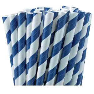 Pajitas de papel a rayas azules y blancas para eventos y fiestas - Diámetro estándar de 6 mm 8" - Imagen 1 de 8