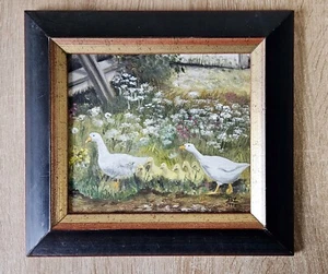 Gemälde "Gänse im blühenden Garten" mit Retro-Rahmen - Bild 1 von 5