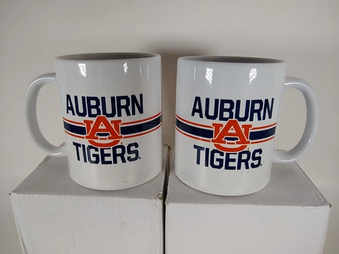 (2) Auburn Tigers Coffee Mugs Double Sided Old school Logo NCAA College New Alum Cover