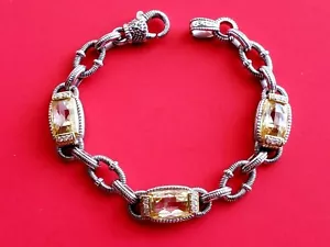 JUDITH RIPKA Sterling Silver 18k Gold Diamond Citrine Gemstone 7" Link Bracelet - Picture 1 of 6