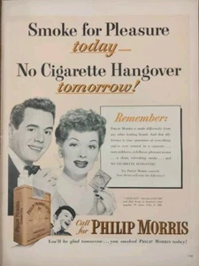 Anuncio impreso de cigarrillos Lucille Ball & Desi Arnaz Phillip Morris 1952 - Imagen 1 de 1