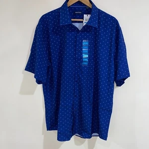 Nautica Performance Stretch Short Sleeve Button Up Shirt Size 2XL Blue Geometric - Picture 1 of 3