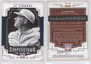2015 Panini Cooperstown HOF Induction Blue /25 Al Simmons #2 HOF