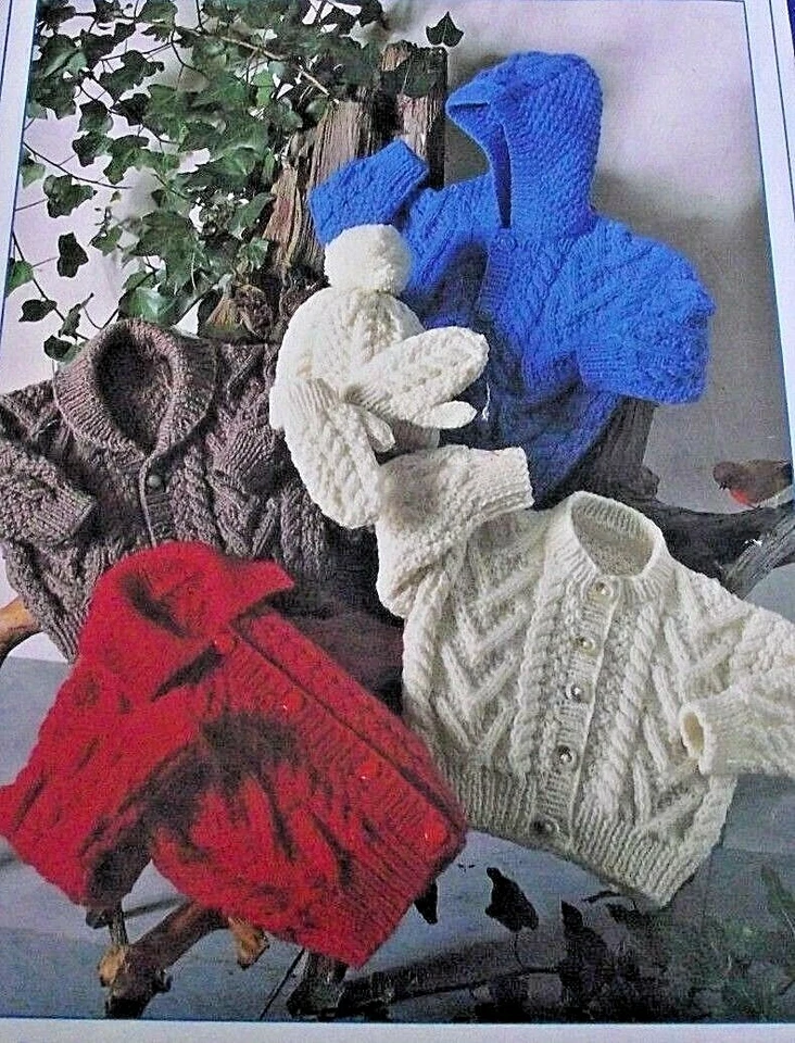 (BC5) BABY/CHILD'S ARAN CARDIGANS, GLOVES & MITTENS KNITTING PATTERN 18" - 28" - Image 1 of 1