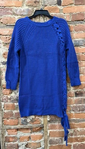 Ashley Stewart 12 Sweater Tunic Dress Side Lace up Blue Sexy Bodycon - Picture 1 of 5