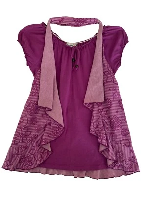 Speechless Shirt Short Sleeves Layered Look Top Tie Back Purple Girls Size L - Image 1 of 4