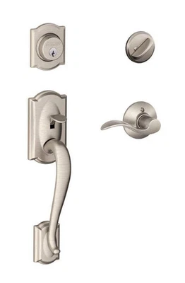 NIB Schlage F60-CAM-619-ACC Camelot Handleset w/ Accent Lever - Satin Nickel - Image 1 of 4