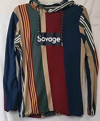 Original Gravity Designed In NYC Savage Stripped Long Sleeve Hoodie-Adult Medium - Image 1 of 4