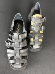 Free People Janis Fisherman Sandals Grey Distressed Size 7.5 Leather Block Heel - Picture 1 of 10