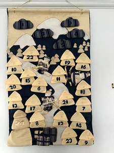 Handmade Fabric Ski-ing Theme Hanging Advent Calendar 16.5" X 27" - Picture 1 of 9