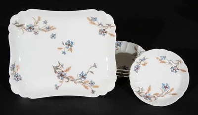 Haviland Limoges Schleiger 73 Corn Flowers Pattern Dessert Bowls (4) & 9" Plate - Image 1 of 4