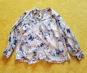 Paul&Joe Seidenbluse/Top trendige Puffärmel grau/blau mit gold&silbernem Lamé - Bild 1 von 6