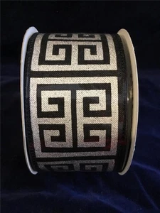 NEW  2.5 WIRED EDGE RIBBON BLACK & SILVER ABSTRACT10 YARDS (30 FT) modern - Picture 1 of 3