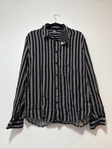 The Kooples Paris Men's STRIPED BLACK SHIRT CLASSIC COLLAR Printed Motif Sz L - Picture 1 of 8