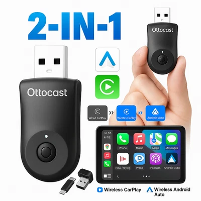 Ottocast Mini 2025 Wireless CarPlay Android Auto Adapter WiFi 5.8GHz Plug & play - Immagine 1 di 4