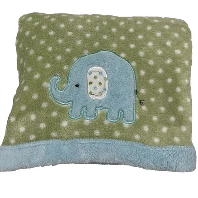 Manta elefante verde Carter's felpa bordada aguamarina lunares polar Foto 1 de 4