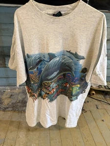 Vintage 90s Habitat Dolphin T Shirt Sea Ocean Size XL Single-stitch Wrap Around - Picture 1 of 6
