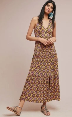 Anthropologie Maeve Luella Maxi Dress Small Floral Mustard Fall Boho Sleeveless - Image 1 of 4